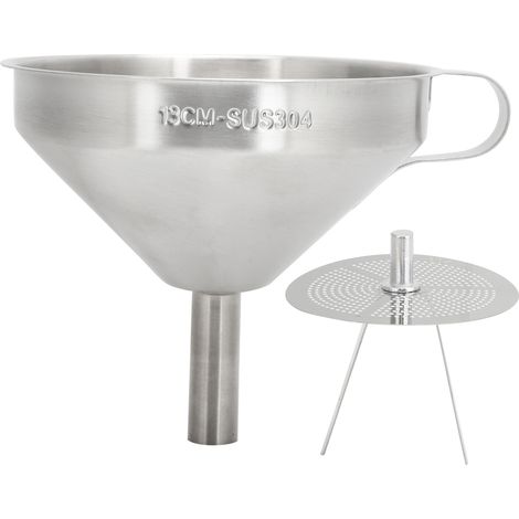 Entonnoir de cuisine en acier inoxydable 304 avec filtre pour transfert de liquides et ingrédients secs, diamètre d'ouverture 13 cm (1/5)