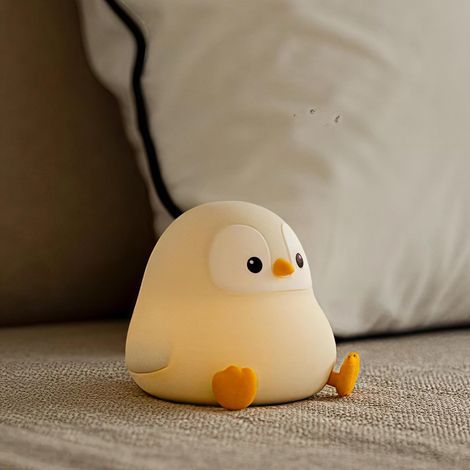 Veilleuse pingouin, veilleuse LED en forme d'animal mignon, en silicone alimentaire, deux niveaux d'intensité lumineuse réglable.