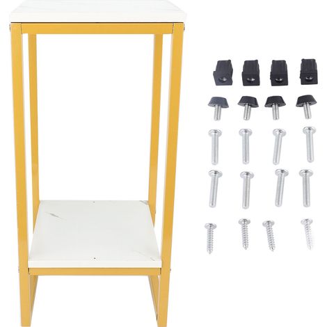 Support à fleurs à 2 niveaux, 60 cm, structure robuste en fer, multifonctionnel, facile à monter, pour balcon, jardin ou entrée. Cadre doré, plateau blanc. (1/5)