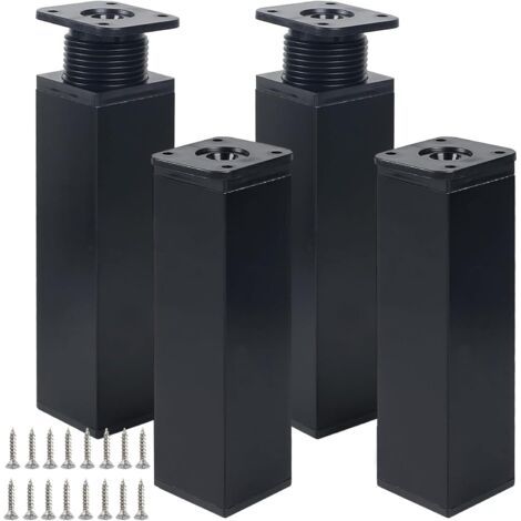 Set mit 4 verstellbaren Möbelfüßen, schwarze Tischbeine, 15 cm mit 16 Schrauben, verstellbar für Küchenschränke und Tische