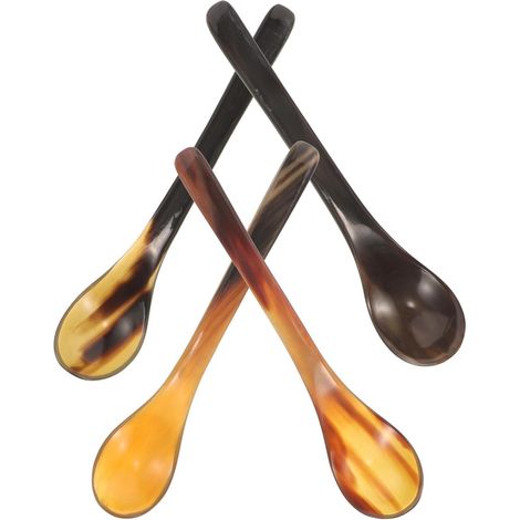 Cuillères à Miel Faciles à Utiliser en Corne de Bœuf à Long Manche Lot de 4 Ustensiles Essentiels Cuisine Dessert Couleur Aléatoire pour Mélanger et Servir (1/5)