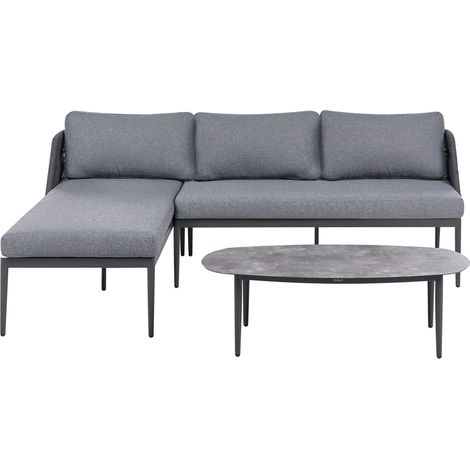 Garten Ecksofa mit Tisch 3-Sitzer LEFFE rechtsseitig Metall Grau