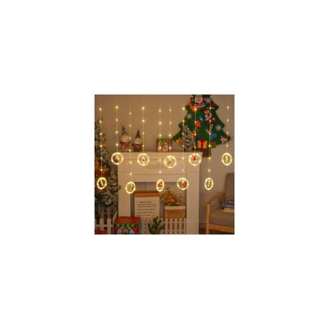 Guirlande Lumineuse Fenêtre Noël,Decoration Noel Interieur,Rideau Lumineux Noel,Suspension Noel,Guirlande Led Décoration De Fenêtre,120 LEDs Rideau Lumière 8 Modes D'éclairage à Distance,Charge USB (1/5)