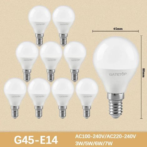 (G45 E14, lumière naturelle 4000K) 10 mini-ampoules LED à haut flux lumineux, sans scintillement, idéales pour l'éclairage des pièces à vivre.