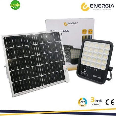 PROIETTORE SOLARE 300W CCT (3000-6400K) 3300LM PANN.25W - Luce FREDDA (1/5)