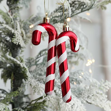 Décorations de sapin de Noël en forme de bonbons, lot de 2 suspensions rouges et blanches, accessoires festifs pour arbre de Noël (1/5)