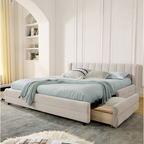 lit adulte 140x200 rangement USB chenille beige OKMYHOME (1/5)