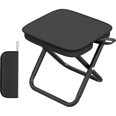 Tabouret pliant portable - Chaise de camping pliable - Léger et portable - Pour camping, plage, pique-nique, activités de plein air - Robuste - Noir - Taille L (1/5)