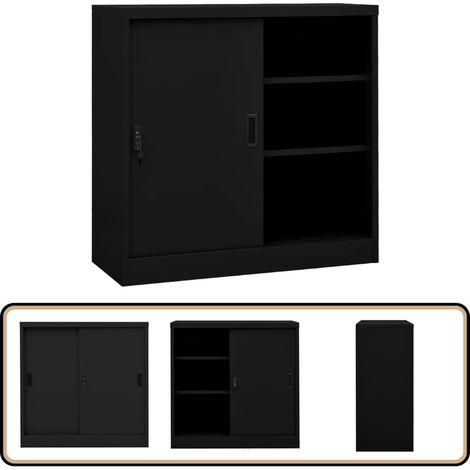 Armoire de bureau avec porte coulissante Noir 90x40x90 cm Acier - Armoire De Bureau - Meuble De Rangement - Classeur - Armoire Métallique - Armoire Noir