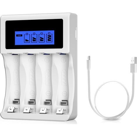 LCD-Schnellladegerät, 4 Steckplätze Universal-Ladegerät für AA/AAA-Batterien, für 4 Ni-MH/Ni-CD-Batterien (USB-Anschluss) (1/5)