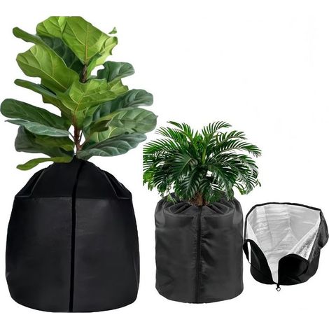 50 x 45 cm - Sac de protection thermique pour plantes en pot - Avec cordon de serrage - Protection hivernale pour plantes en pot - Protection contre le gel - Noir (1/5)