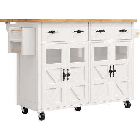 Isla de cocina blanca multifuncional con ruedas, gran espacio de almacenamiento, 140 x 73 x 93,5 cm (1/5)