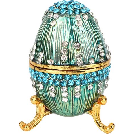 Emaillierte Schmuckschatulle in Form eines Ostereis, Vintage-Stil, Schatzaufbewahrung, blaue Dekoration, Geschenk. (1/5)