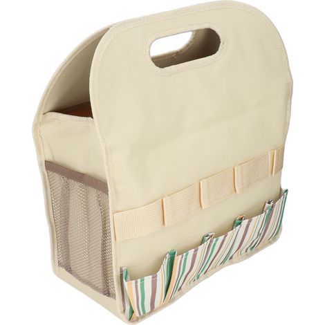 Sac à outils de jardinage. sac de rangement de jardinage à poches multiples. organisateur pour le jardinage intérieur et extérieur. coutures à rayures kaki (1/4)