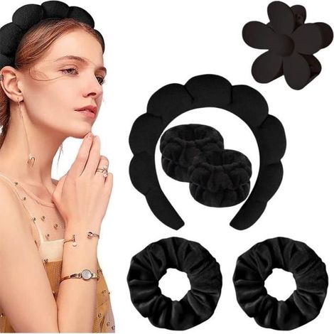 Confezione da 6 fasce per capelli da donna, fasce per la pulizia del viso da utilizzare in spa, braccialetti in morbida spugna per il trucco. (1/4)