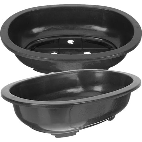 Set of 2 Oval Plastic Bonsai Pots 30.5 x 23 x 8 cm Planters with Drainage Holes for Succulent Cactus Balcony Garden (1/5)