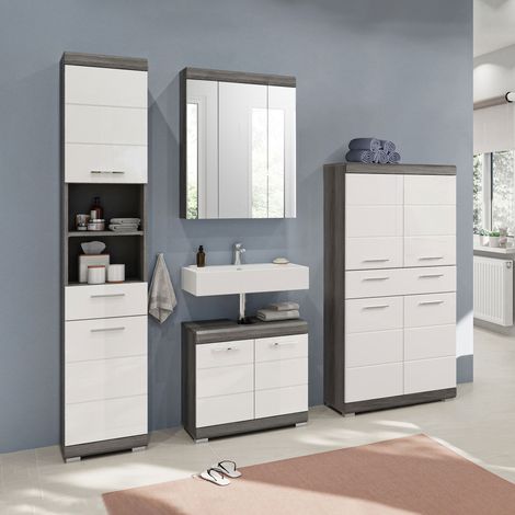 Scout ensemble de meubles de salle de bains S51 blanc brillant, gris.