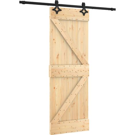 Schiebetür Natürlich und Schwarz 70 x 210 cm Massivkiefer vidaXL
