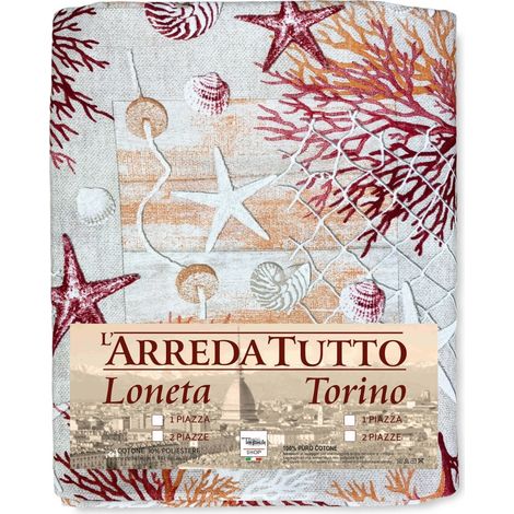 TELO ARREDO copritutto GRAN FOULARD COPRILETTO copridivano TESSUTO LONETA mare MARINO coralli ROSSO 2 PIAZZE