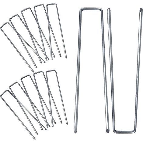 Lot de 100 piquets de jardin de 19,8 cm (7,8 pouces), agrafes galvanisées pour aménagement paysager, piquets de pelouse robustes pour toile de paillage, couvre-sol et tuyaux d'irrigation (1/5)