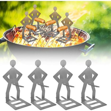 Lot de 4 supports à saucisses pour barbecue, en acier inoxydable, accessoires de barbecue amusants, support de saucisses pour hot dog, support portable pour barbecue en plein air, accessoires de (1/5)