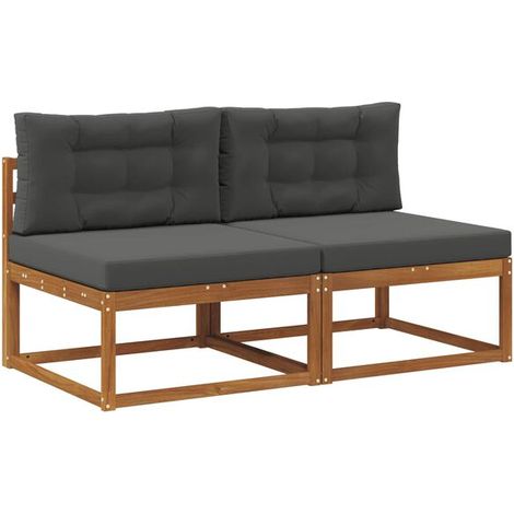 Canapé d'extérieur avec coussins, ensemble 2 pièces, couleur bois naturel. (1/5)