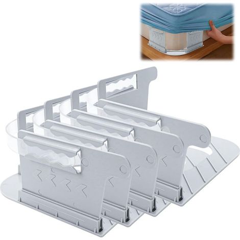 Lot de 4 Pièces Tendeur Drap Housse, Attache Drap Housse,Adapté à des Lits,Attache Drap pour Les Coins de Lit,Pince Drap Housse,Invisible et Transparent,Antidérapant et Stable,Tendeur Drap(Gris) (1/5)