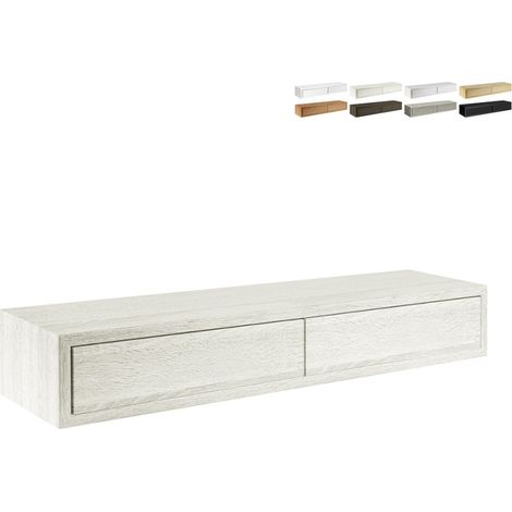 Mensola da parete con 2 cassetti soggiorno design moderno Domino Maxi - Shabby Bianco (1/5)