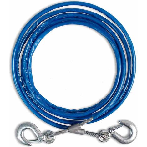 Fune di Traino con Corda in Acciaio 10 mm x 4 m Gancio per trainare Veicoli 2 moschettoni e Paio di Guanti rimorchio con Ganci (1/5)
