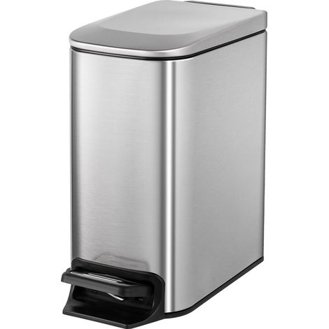 Petite poubelle de salle de bain de 6 litres en acier inoxydable avec couvercle à fermeture douce, pédale et seau intérieur amovible, mini poubelle pour bureau, argenté (1/5)