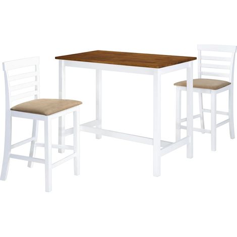 Bartisch mit Stühlen 3-tlg. Massivholz Braun und Weiß (1/5)
