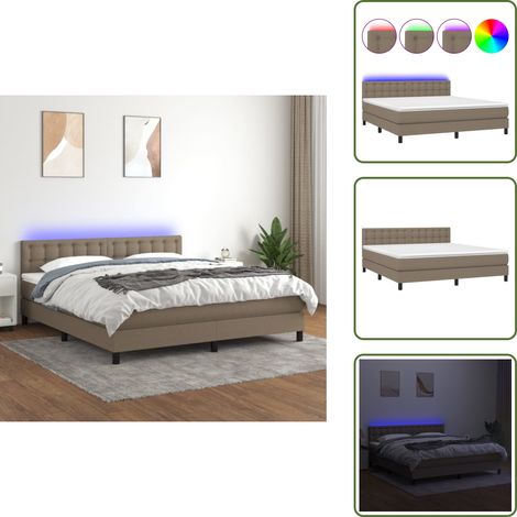 Cama gris taupe - vidaXL Cama box spring colchón y luces LED tela gris taupe 160x200 cm - Cama con cabecero ajustable
