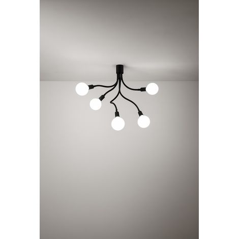Plafonnier 6680 en caoutchouc noir, design moderne avec 5 lumières E27, diamètre 39 cm et hauteur 81 cm pour éclairage d'intérieur par Perenz