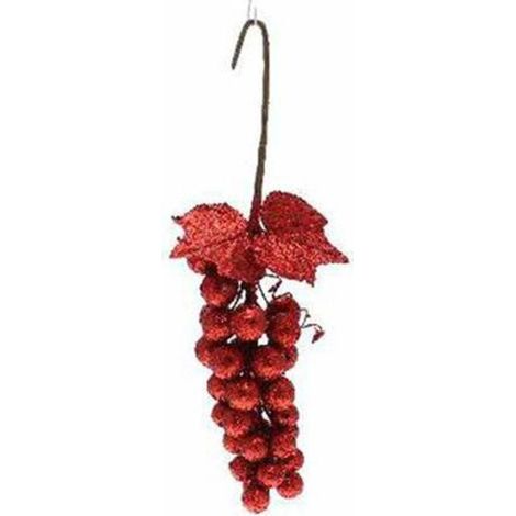 Grappolo uva natalizio per albero di natale 15 cm - colore rosso - addobbo natalizio