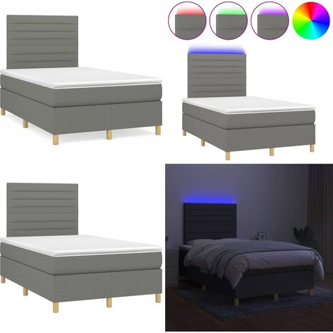 Sommier à lattes de lit matelas LED gris foncé 120x190 cm tissu - Sommier Tapissier - Lit Double - Matelas Led - Éclairage LED - Têtière Ajustable - Home & Living (1/5)