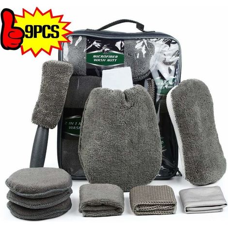 Green Mobility-Outils Professionnels Nettoyage de Voiture, Voiture Chiffons de Nettoyage Automobile Set, Wash Kits Microfibre, Auto waschset Cleaner Auto Set-9 pièces (1/4)