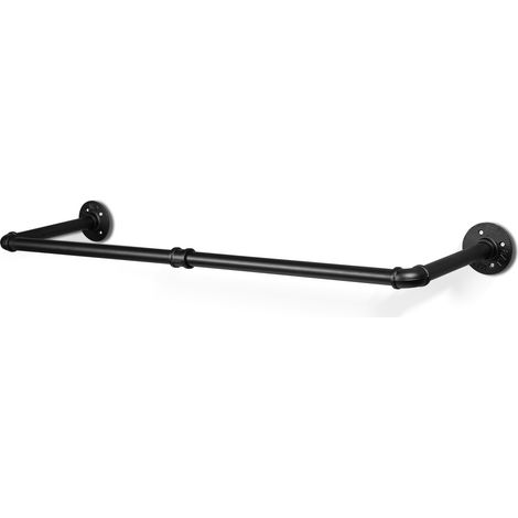 Randaco Kleiderstange (1 St),Kleiderständer für die Wand,65 kg Belastbarkeit,Kleiderstange Garderobenstange im Industrie-Design,schwarz