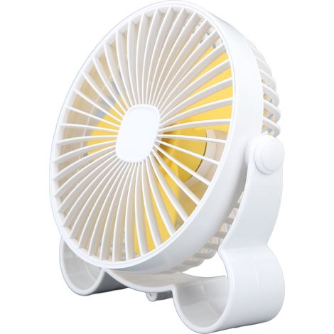 Ventilateur de bureau USB, petit ventilateur de bureau portable rechargeable à 3 vitesses avec crochet caché, idéal pour la maison, le bureau et l'extérieur (blanc). (1/5)