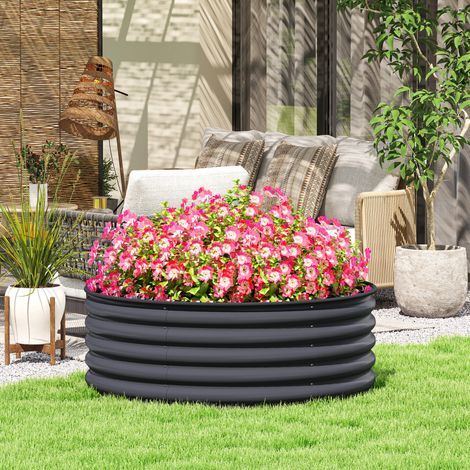 Bac surélevé - 120 x 120 x 43 cm - bac à jardinières à fond ouvert - jardinière galvanisée avec bord de sécurité - gris foncé (1/4)