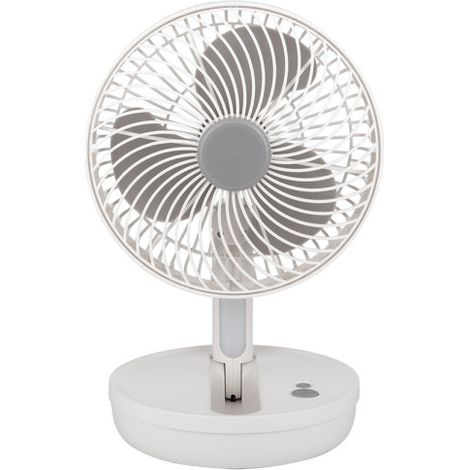 pacheco kabelloser tischventilator weiss/grau 5w 3vel wiederaufladbar w / licht, usb strom, verstellbar 3aspas 29x19x16cm