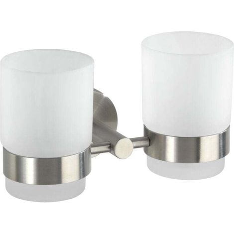 Porte-brosse à dents Bosio inox mat 17 cm gobelet satinés porte-brosse à dents mural gobelet salle de bain porte-brosse double accessoires de salle de bain design en acier inoxydable élégant (1/4)