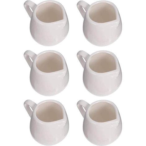 Lot de 6 Pots à Lait Céramique - 100 ml - Blanc - Bec Anti-Goutte - Cuisine Café (1/5)