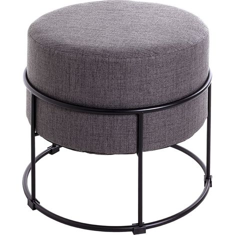 Tabouret en Tissu coloris gris et métal coloris noir - diamètre 48 x hauteur 44 cm (1/3)
