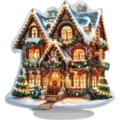 Maison De Noël En Acrylique - Décoration De Table Festive - Scène Hivernale Avec Base - Pour Arbre, Couronne Ou Intérieur - 1 Pièce (1/5)