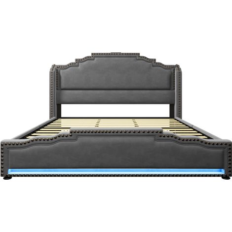 Polsterbett , Doppelbett mit 4 Schubladen, LED-Beleuchtung und USB-C-Ladeanschluss, Stauraumbett und Jugendbett mit Lattenrost, Samt, ohne Matratze