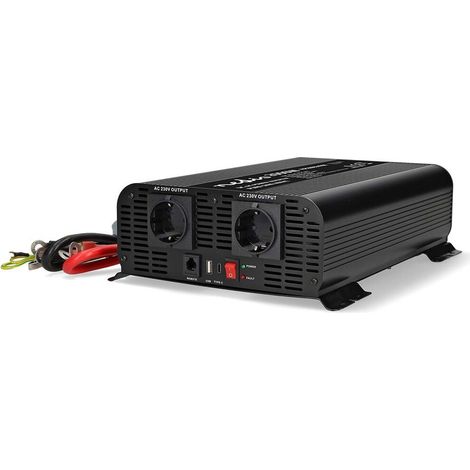 Nedis Power Inverter reine Sinus-Wellen / Eingangsspannung: 24 V DC / Geräteausgangsanschluss: Type F (CEE 7/3) / USB-A / 1x USB-C™ / 230 V AC 50 Hz / 2000 W / Spitzenleistung: 4000 W / Schraubklemme 