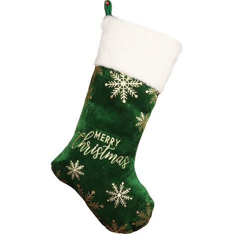 Chaussette De Noël - 50 Cm - Rouge Or Avec Motif Flocon De Neige - Pour Cheminée Arbre Ou Mur - Lot De 1 (1/2)
