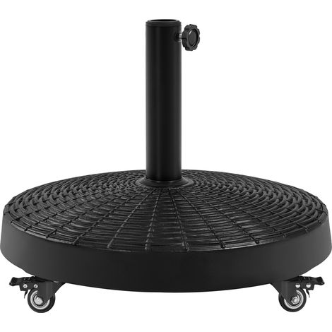 Yaheetech Pied de Parasol Lourde à Roulettes 24 kg Imitation Rotin Base Parasol en Résine pour Mât de Ø38 mm/ 48 mm du Parasol de Jardin Extérieur 52 × 52 × 42 cm Noir