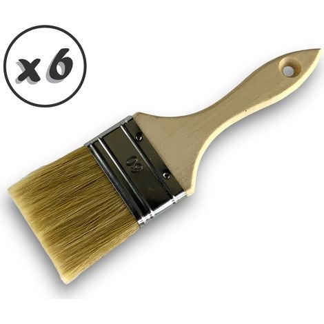 Lot de 6 pinceaux queue de morue Soie blanche Largeur 60 mm Epaisseur double tous types de travaux et laques Peinture huile acrylique colle lasure teinture apprêt résine Kibros 32260x6