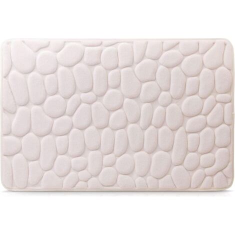 Tapis de bain antidérapant Tapis de bain, 100% microfibre, effet pierre, 50 x 80 cm - Crème (1/4)